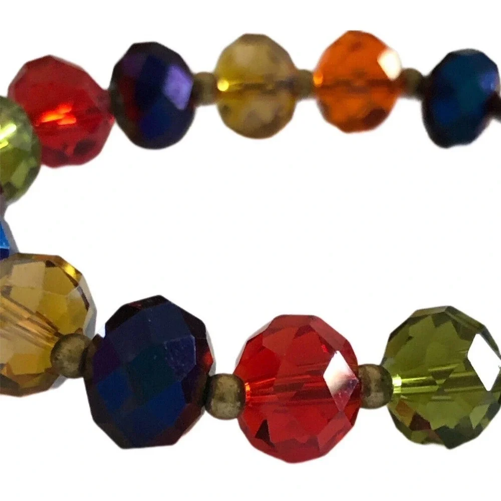 Set Of 2 Faceted Resin Crystal Beaded Stretch Bracelet Multi-Colors Jewelry